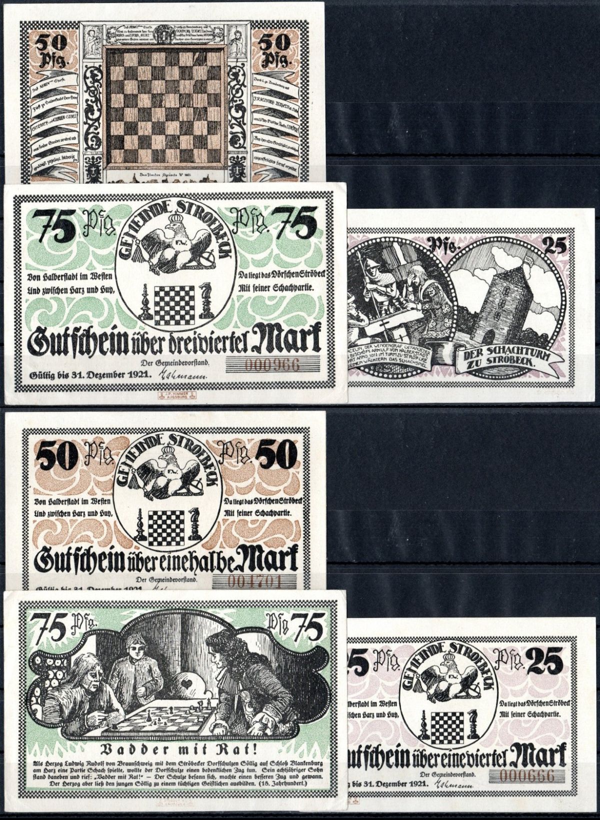Штрёбек (Пруссия, Саксония) полный набор из 3 нотгельдов (25, 50 и 75 пфеннигов) 1921 Mehl Grabowski 1285.3 бумага UNC (пресс) 7556-60-4-2