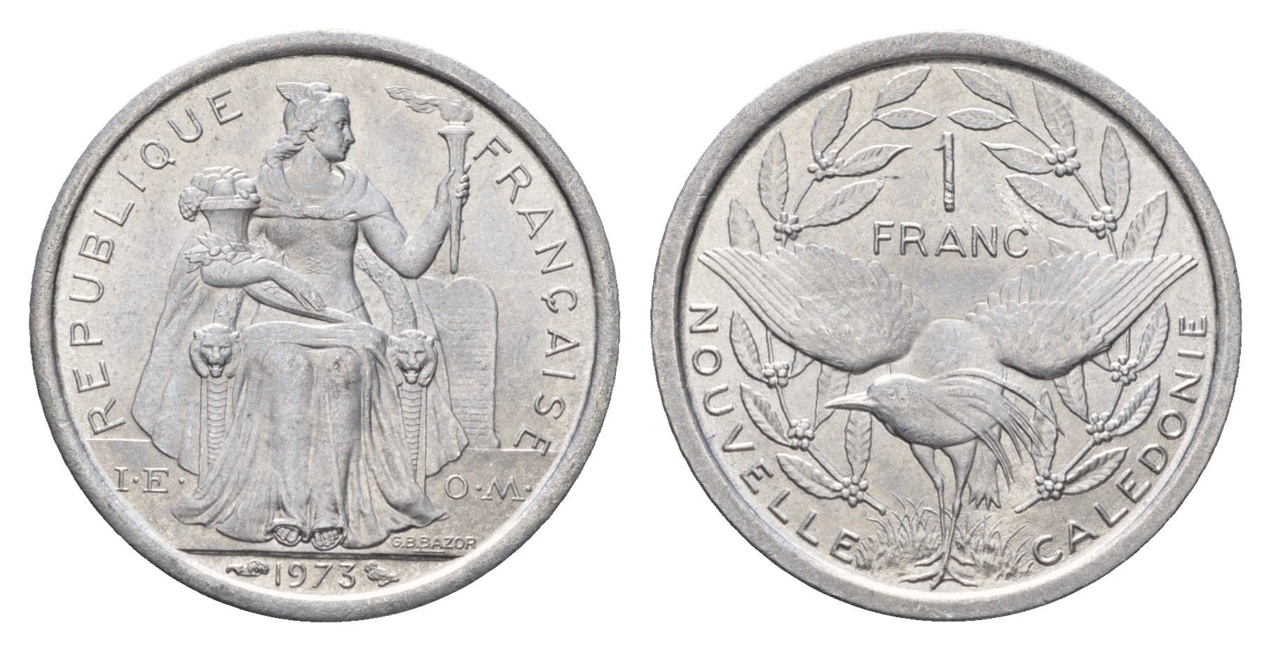 Новая Каледония 1 франк 1973 KM 10 алюминий UNC 181-843