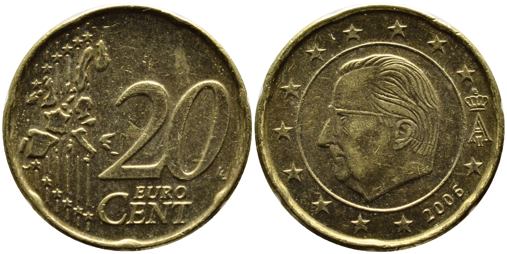 БЕЛЬГИЯ 20 ЕВРОЦЕНТОВ 2006 KM 228 латунь 4390-1116