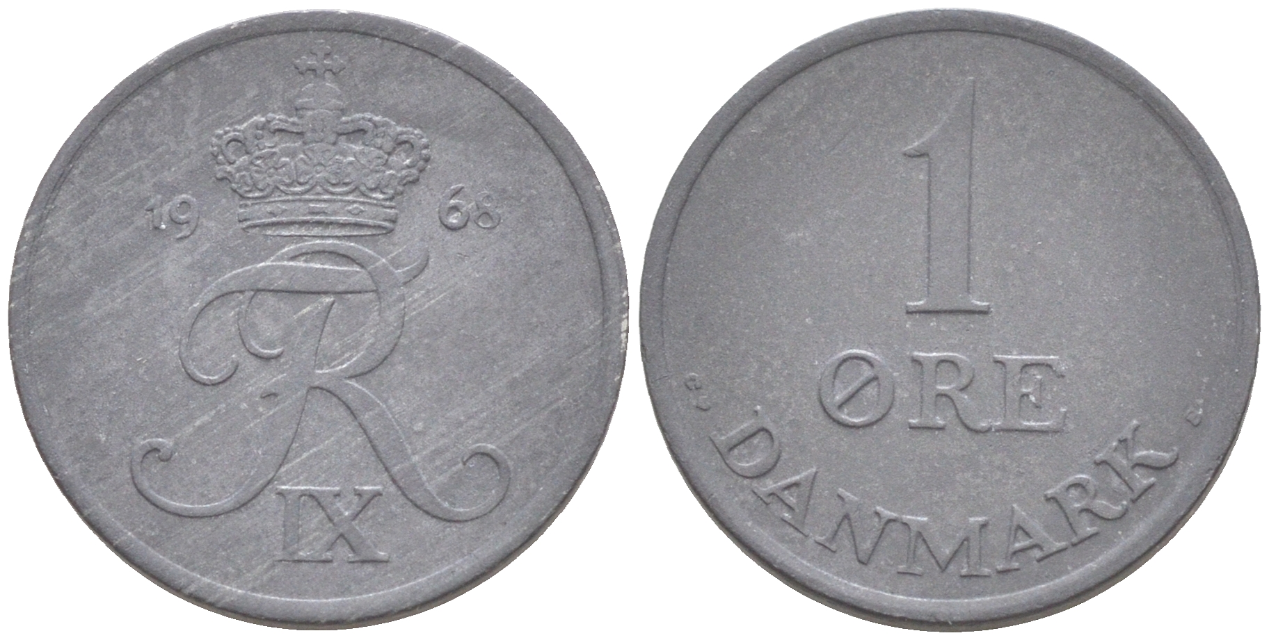 Дания 1 эре 1968 С; S, Фредерик IX (1947-1972) KM 839.2 цинк 187-622