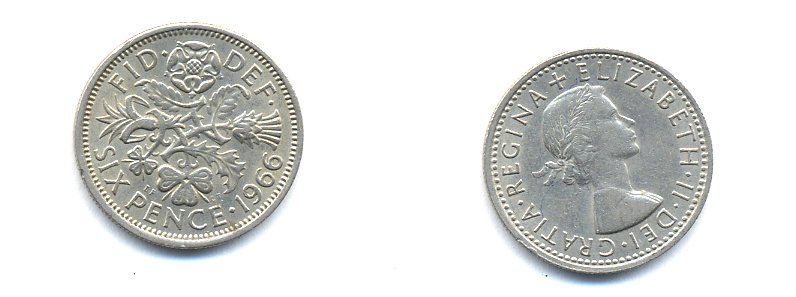 Великобритания 6 пенсов 1966 Елизавета II (1952-2022) KM 903, Spink 4149 медно-никель 4379-716