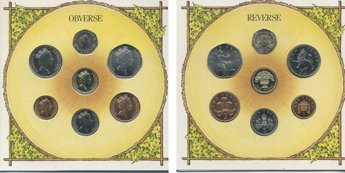 Великобритания набор из 7 монет 1987 буклет, сертификат UNC 7-4-75