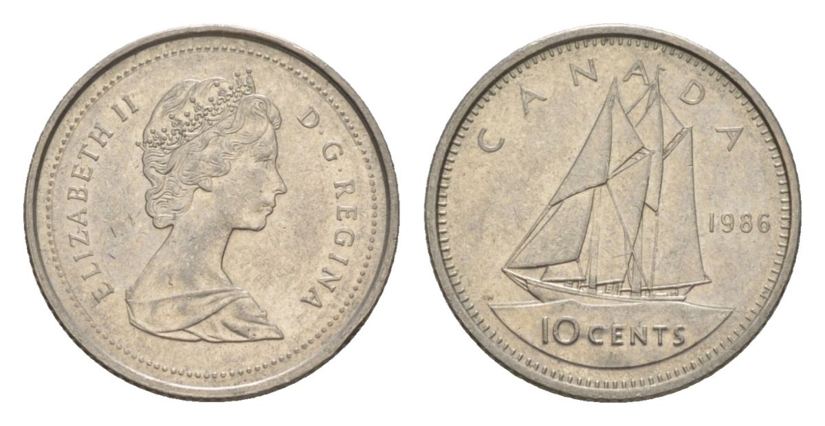 Канада 10 центов 1986 Елизавета II (1952-2022), парусник KM 77 никель 4630-836
