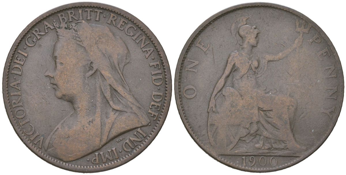 Великобритания 1 пенни 1900 Виктория (1837-1901) KM 790, Spink 3961 бронза 221-1224