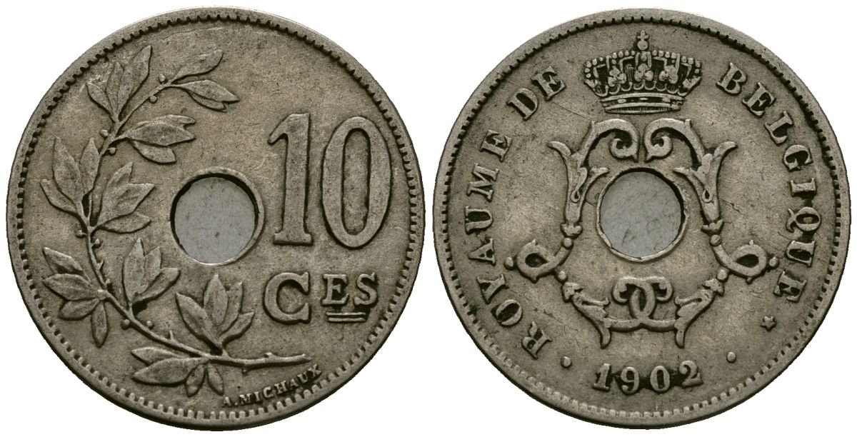 Бельгия 10 сантимов 1902 Belgique KM 48 медно-никель 4172-724