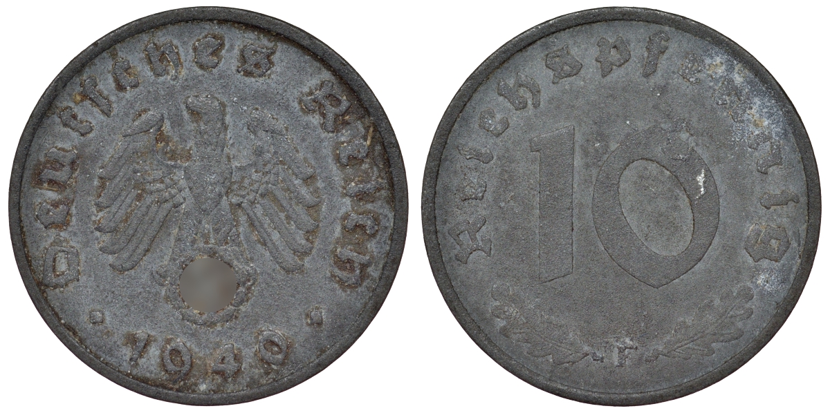 Германия 10 рейхспфеннигов 1940 F KM 101, J. 371 цинк 4121-1023