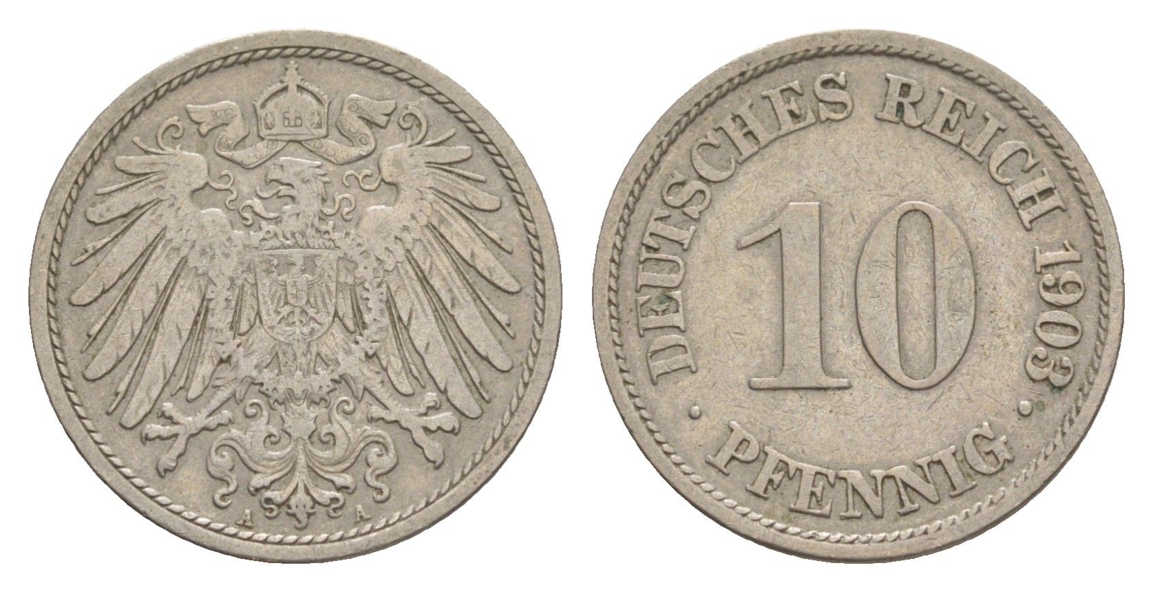 Германия 10 пфеннигов 1903 A, Вильгельм II (1888-1918) KM 12, J. 13 медно-никель 4640-257