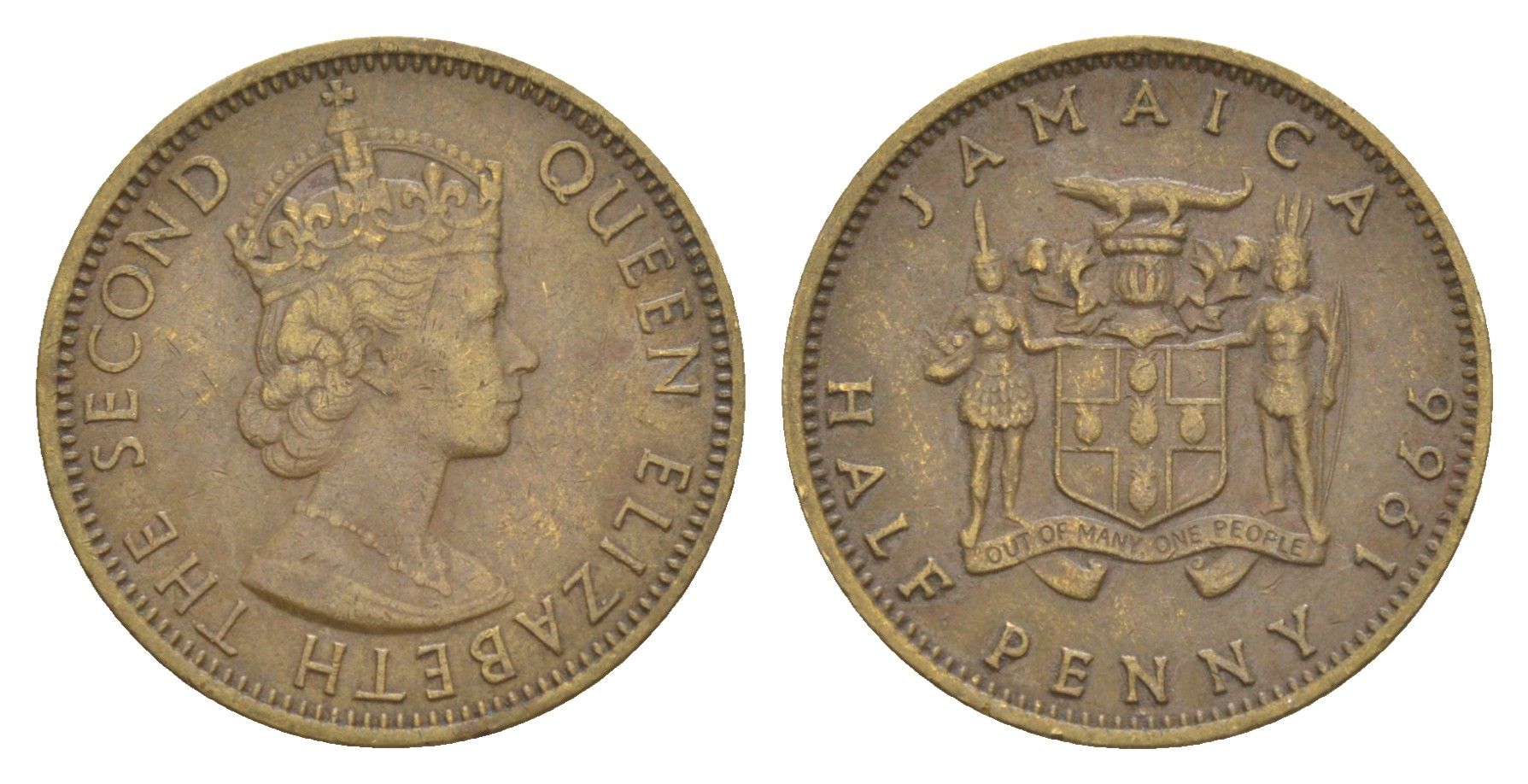 Ямайка 1/2 пенни 1966 Елизавета II (1952-2022) KM 38 никель латунь 4626-633