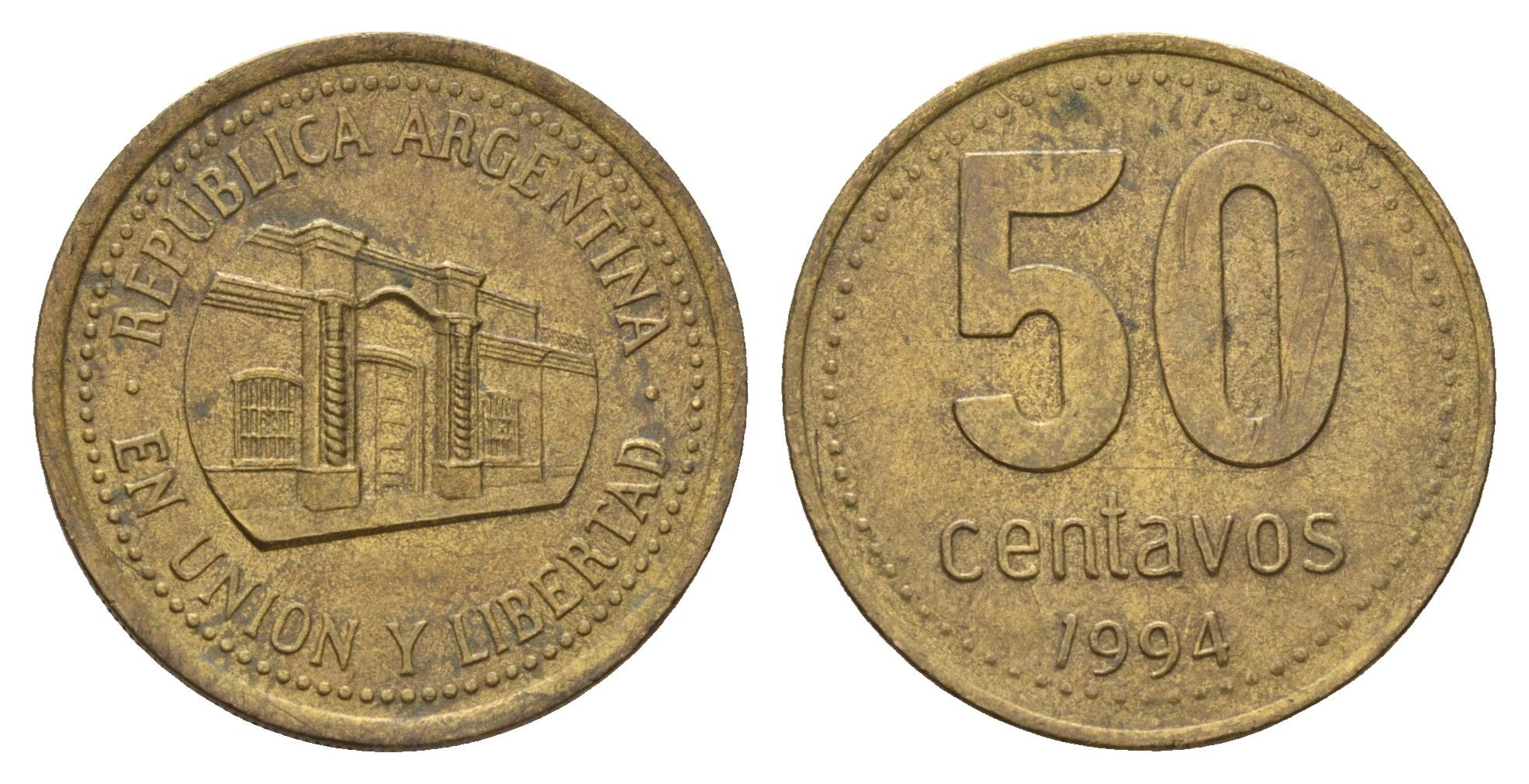 Аргентина 50 сентаво 1994 KM 111 алюминиевая бронза 4573-922