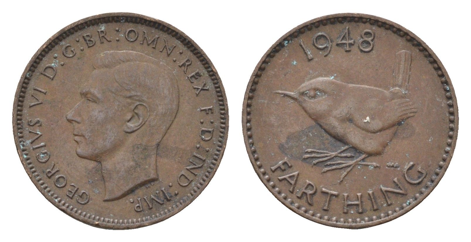 Великобритания 1 фартинг 1948 Георг VI (1936-1952) KM 843, Spink 4116 бронза 4664-355