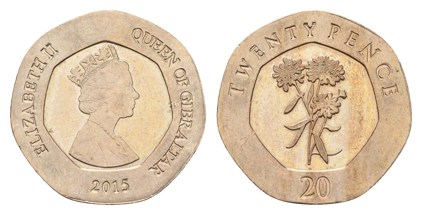 Гибралтар 20 пенсов 2015 KM 1511 медно-никель 4668-531