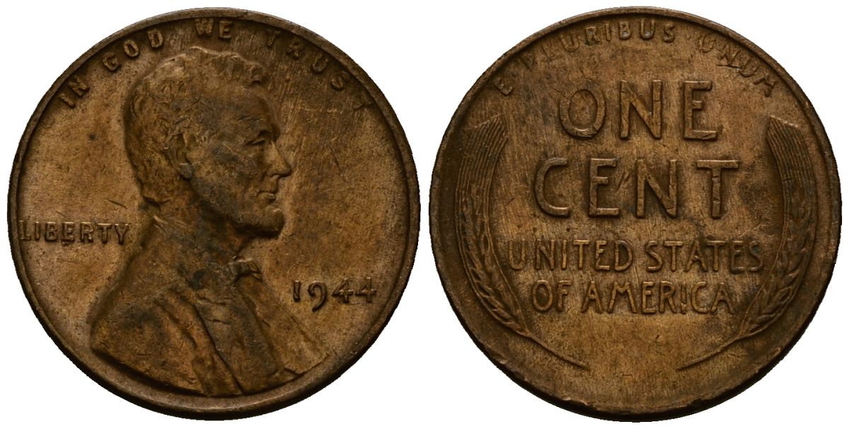 США 1 цент 1944 Линкольн KM A132 медь цинк 4164-837