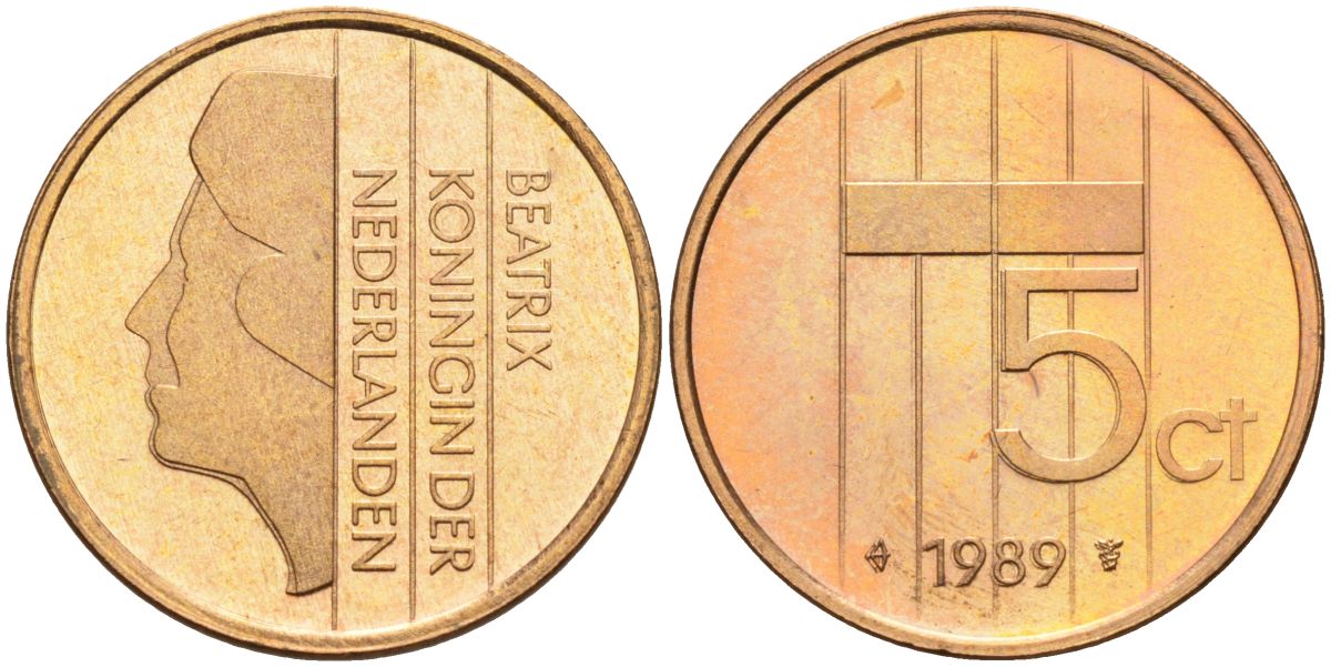 Нидерланды 5 центов 1989 Беатрикс (1980-2013) KM 202 бронза UNC 4116-245