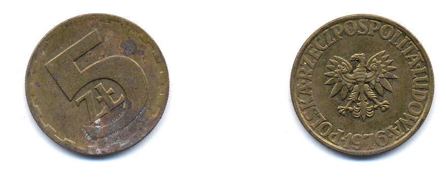 Польша 5 злотых 1976 монетный двор Ленинград (ЛМД) KM 81.1, Parchimowicz 221b латунь 4379-1331