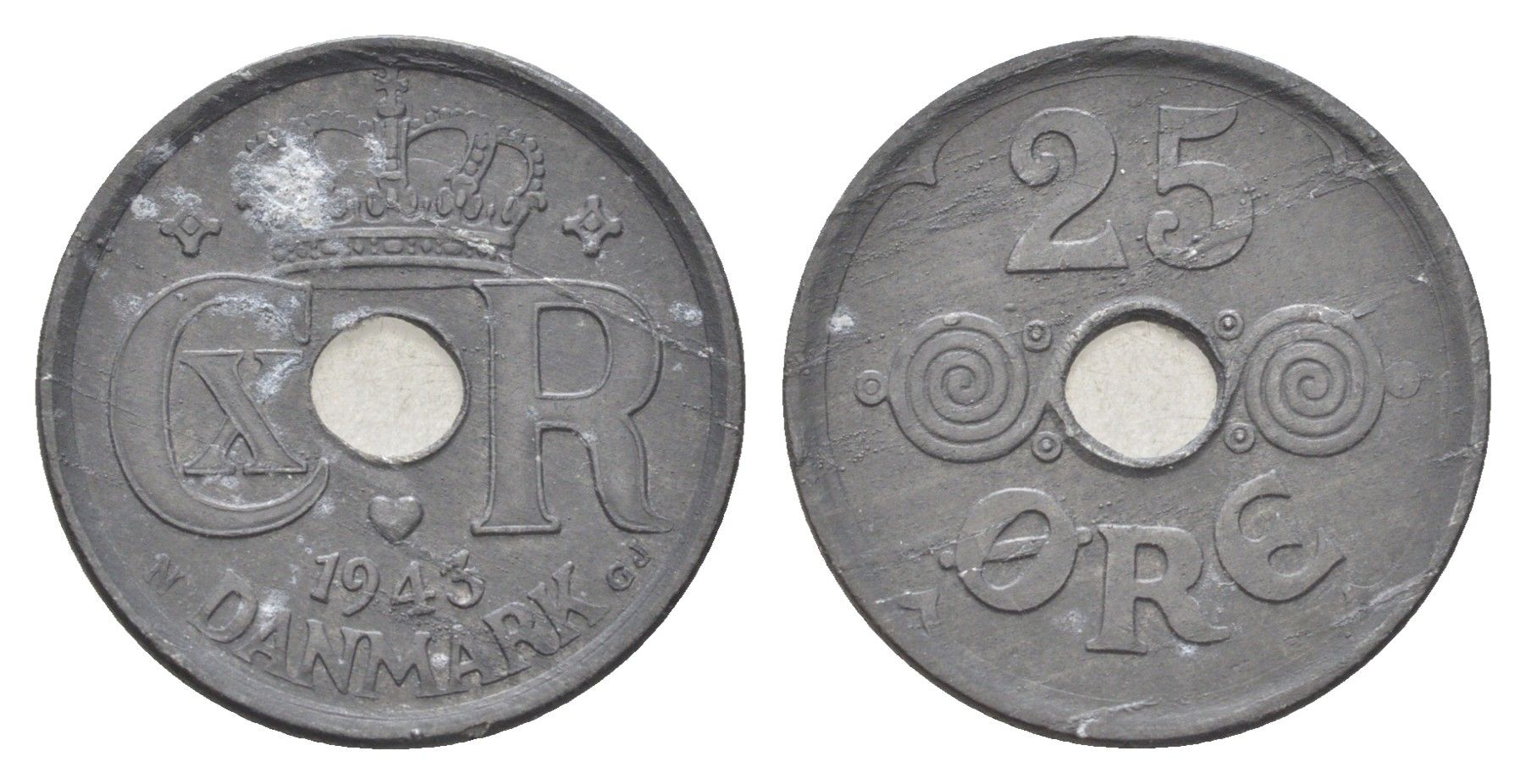Дания 25 эре 1943 KM 823a цинк 4706-745