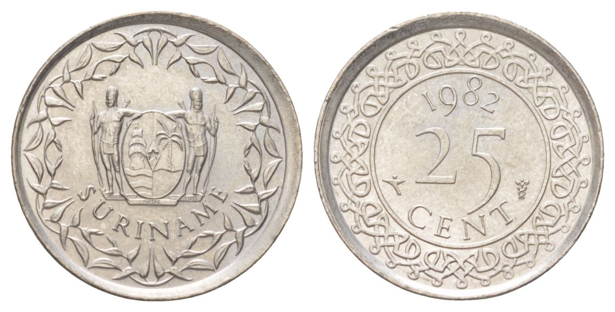 Суринам 25 центов 1982 KM 14 медно-никель UNC 4625-343