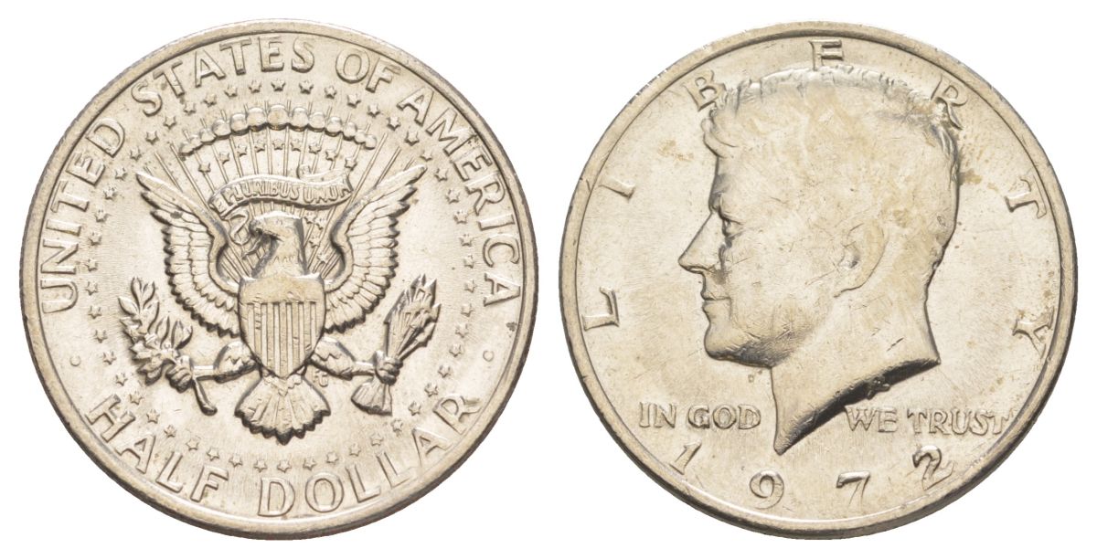 США 1/2 доллара (50 центов) 1972 Джон Кеннеди KM 202b медь плакированная медно-никелем aUNC 4157-1141