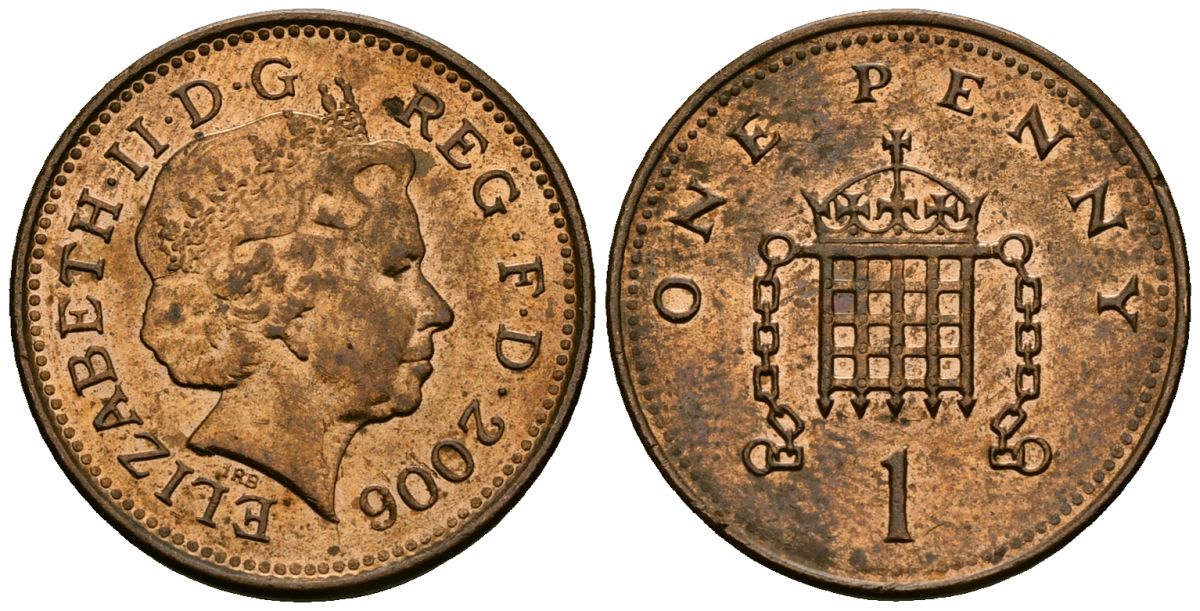 Великобритания 1 пенни 2006 Елизавета II (1952-2022) KM 986, Spink 4710 (B5) сталь плакированная медью 4176-643