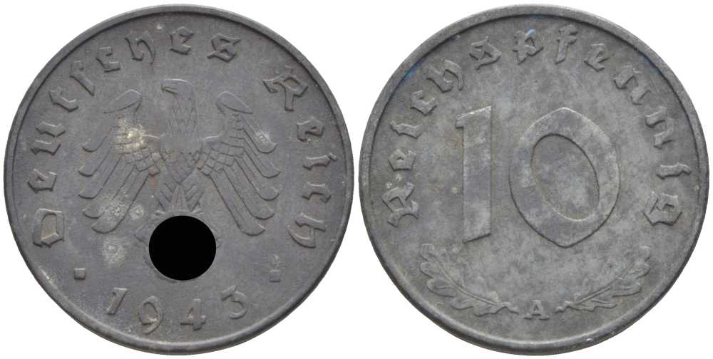 Германия 10 рейхспфеннигов 1943 A KM 101, J.371 цинк 4401-556