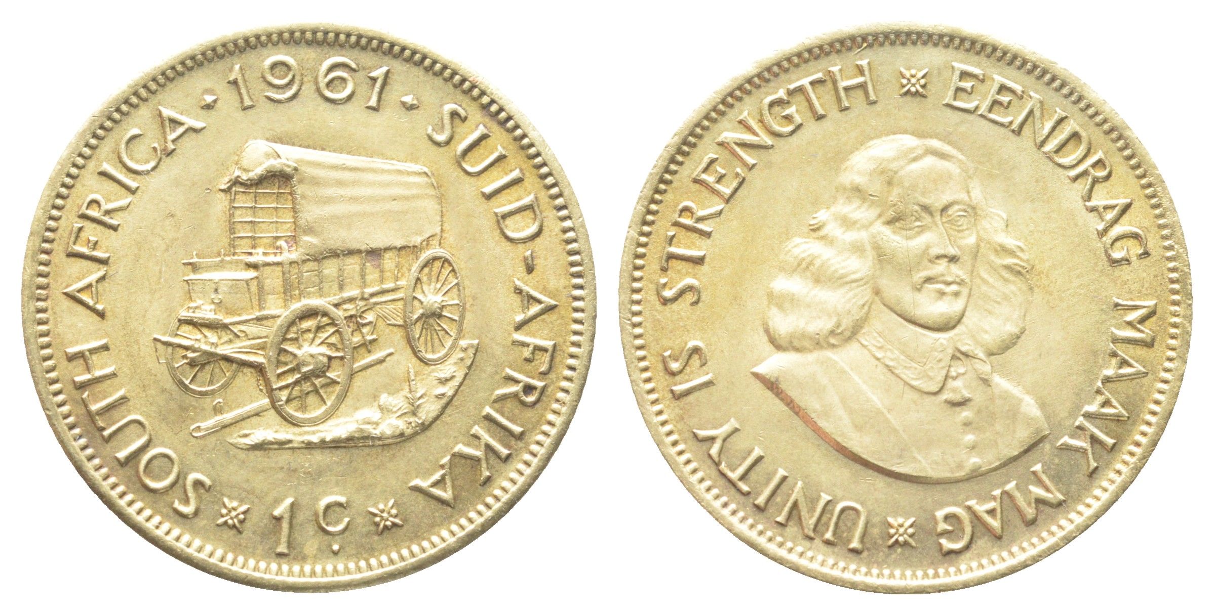 ЮАР 1 цент 1961 Ян ван Рибек KM 57 латунь UNC 57-924