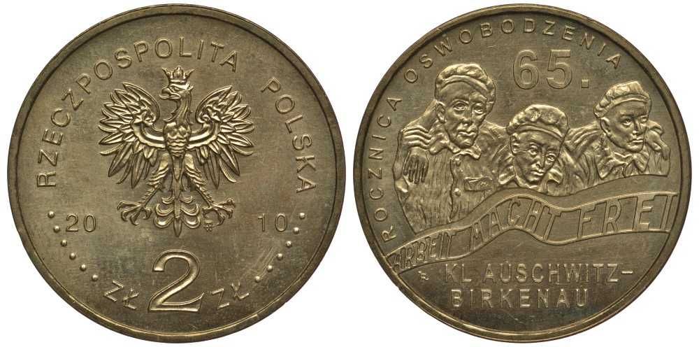 Польша 2 злотых 2010 MW, 65 лет освобождения концлагеря Аушвиц-Биркунау (Освенцим) KM 712 нордик UNC 4676-634