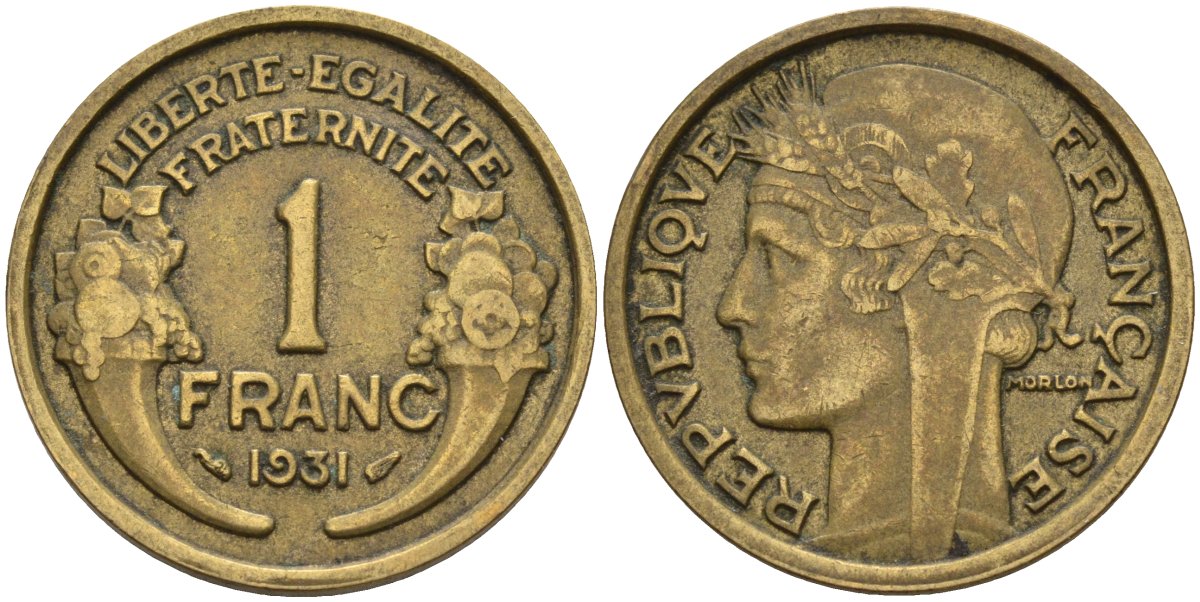 Франция 1 франк 1931 KM 885, Le Franc 219.2 алюминиевая бронза 4142-757