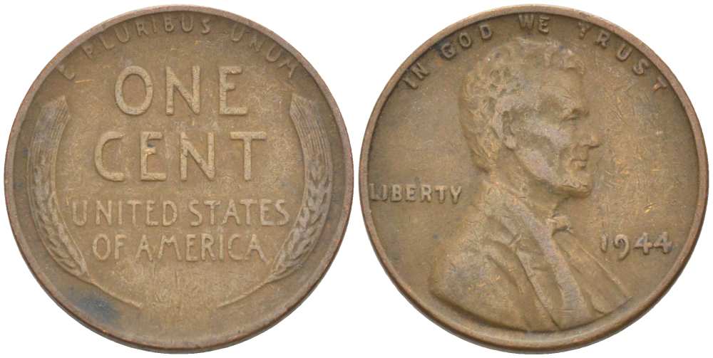 США 1 ЦЕНТ 1944 ЛИНКОЛЬН KM А132 медь цинк 3309-525