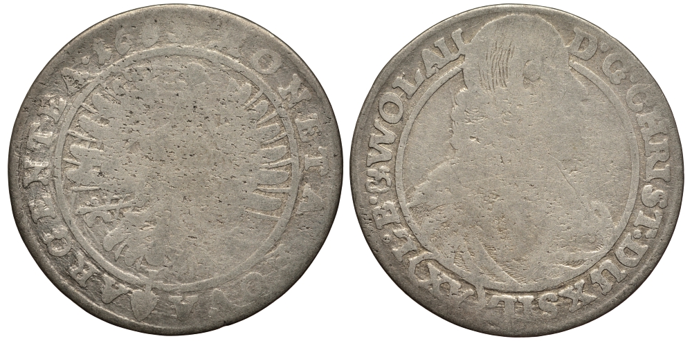 Силезия-Легница-Бжег 15 крейцеров 1663 Кристиан (1639-1673) серебро 413-733