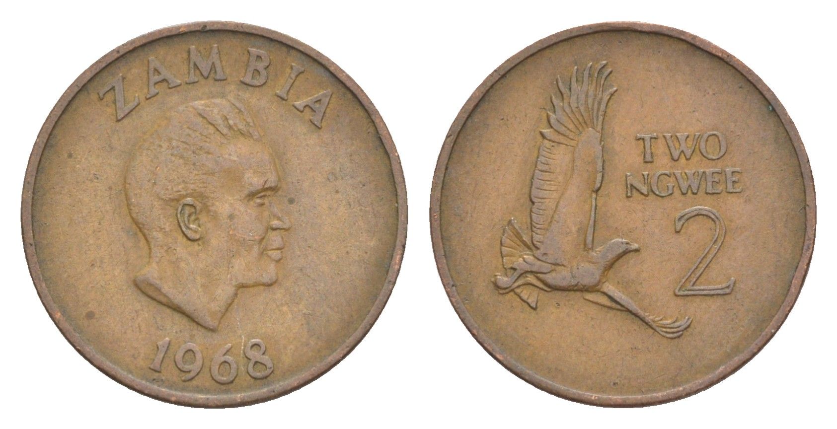 Замбия 2 нгве 1968 Кеннет Каунда, боевой орел KM 10 бронза 4617-136