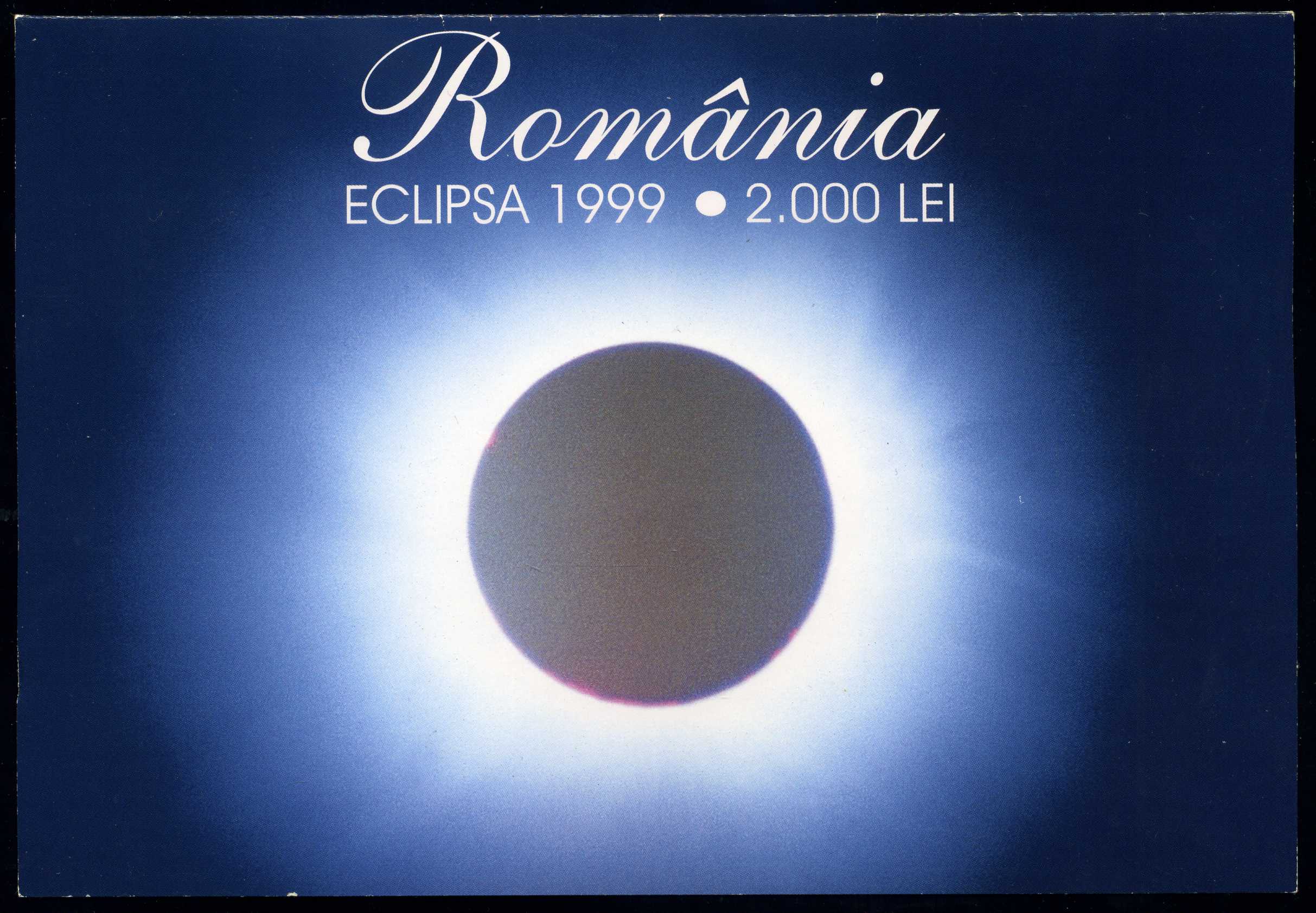 Румыния 2000 леев 1999 миллениум, солнечная система, солнечное затмение над Румынией, 11 августа 1999, серия 001 А, в оригинальном буклете Pick 111b  пластик  UNC (пресс) 3-4-11-51