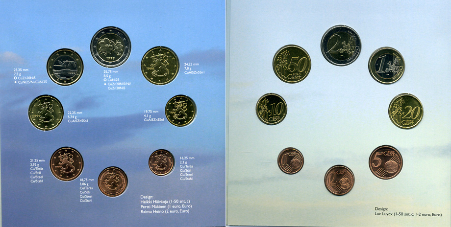 Финляндия набор из 3 евронаборов по 8 монет в каждом 1999, 2000, 2001 официальный набор в оригинальном буклете UNC 7-4-1-22