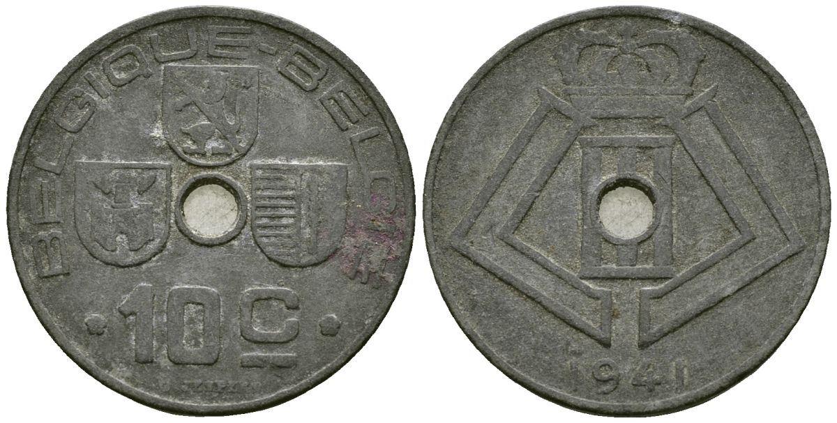 Бельгия 10 сантимов 1941 BELGIQUE - BELGIE KM 125 цинк 4172-112