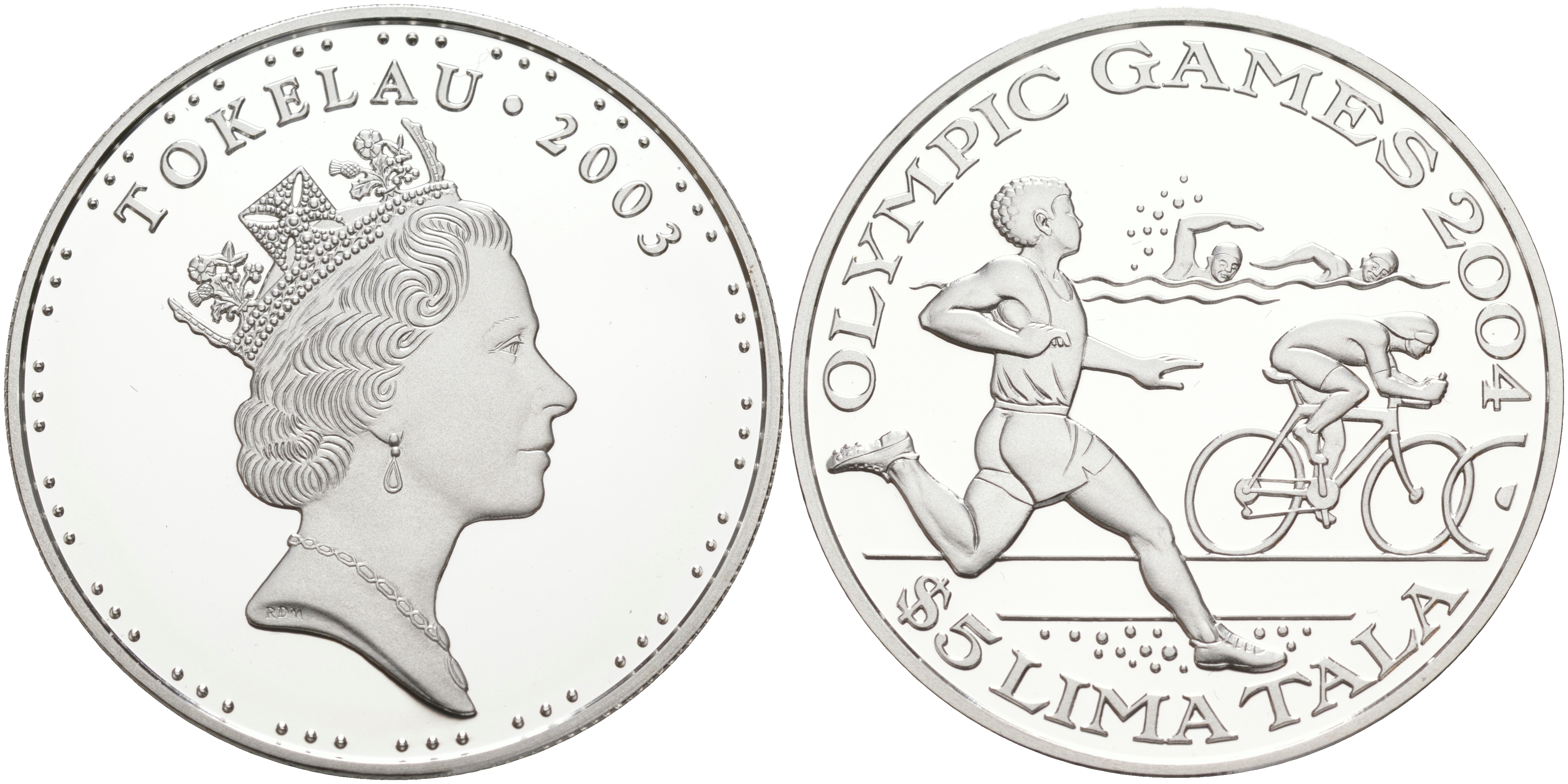 Токелау 5 тала 2003 XXVIII летние Олимпийские игры 2004 года в Афинах KM NEW серебро PROOF 1074-9-13