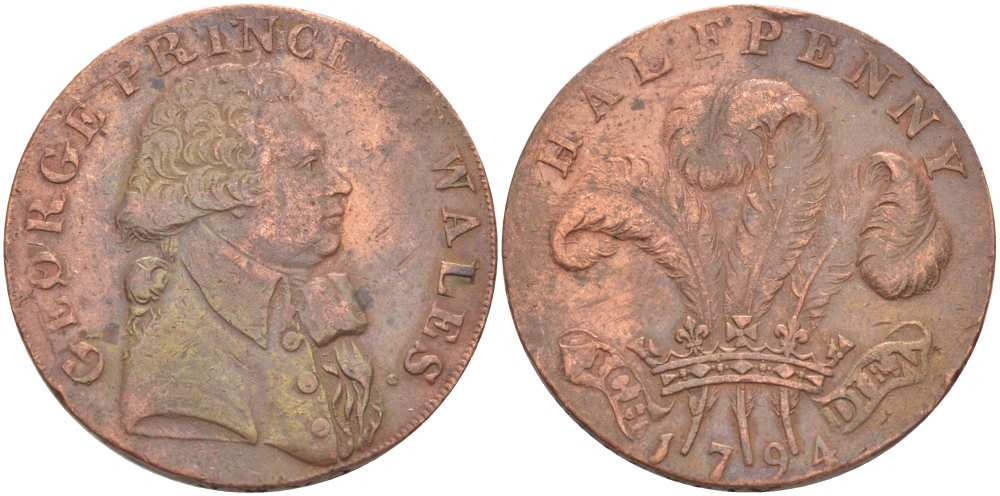 Великобритания 1/2 пенни 1794 Суссекс - Брайтон Dalton & Hamer 2 медь 1518-1525