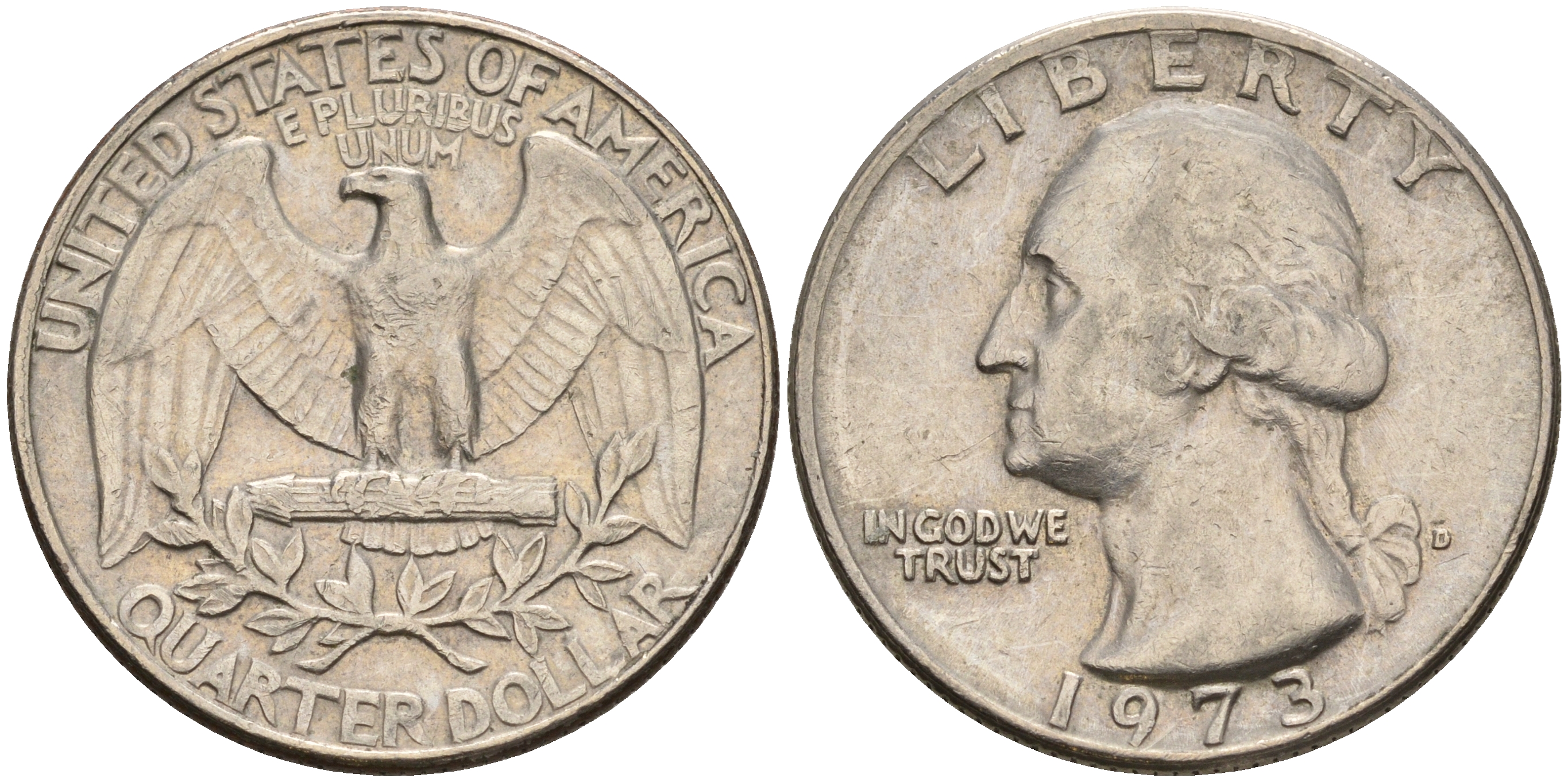 США 25 центов (квотер) 1973 Вашингтон KM 164а медь плакированная медно-никелем    4606-643