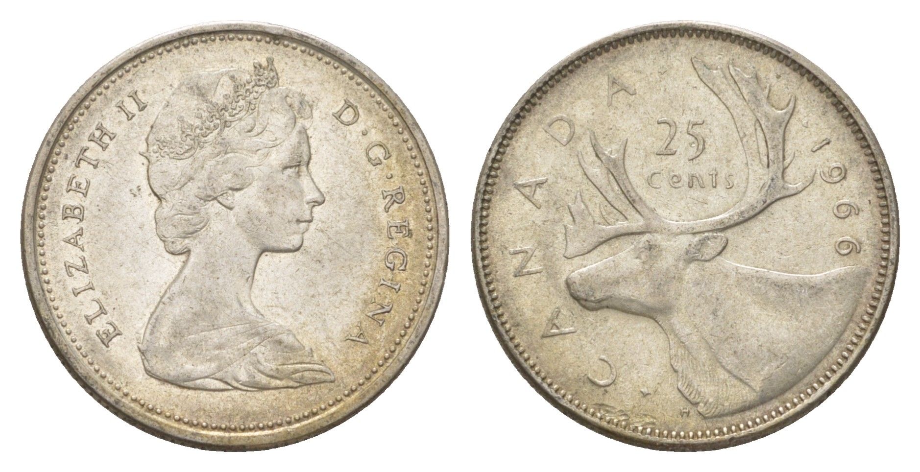 Канада 25 центов 1966 Елизавета II (1952-2022), олень KM 62 серебро 4622-852