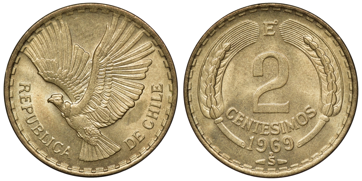 Чили 2 сентесимо 1969 KM 193 алюминиевая бронза aUNC 4118-227