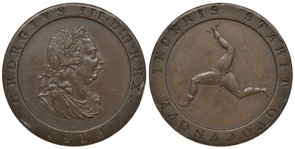 Остров Мэн 1/2 пенни 1813 Георг III KM 10 медь 00-805-41