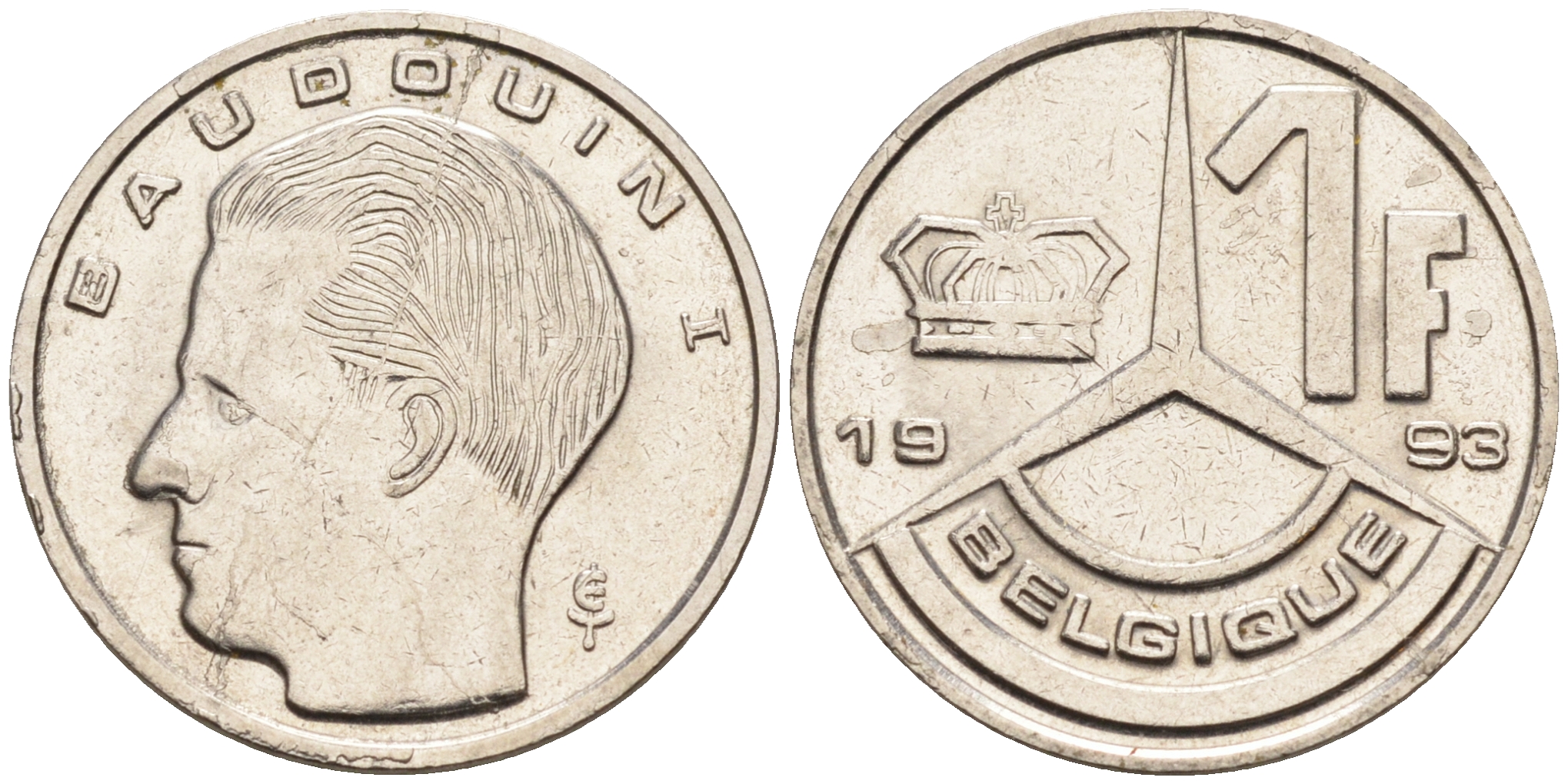 Бельгия 1 франк 1993 BELGIQUE KM 170 железо плакированное никелем 4594-566