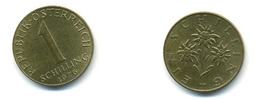 АВСТРИЯ 1 ШИЛЛИНГ 1976 KM 2886 алюминиевая бронза 80-356