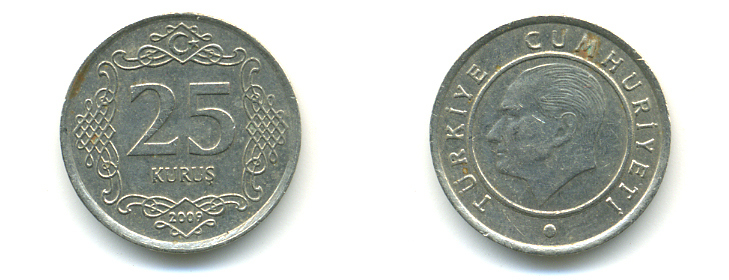 ТУРЦИЯ 25 КУРУШ 2009 KM 1167 медь никель цинк 176-816