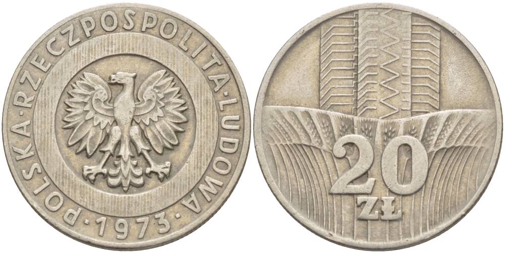 Польша 20 злотых 1973 монетный двор Кремница KM 67, Parchimowicz 245a медно-никель 4542-1146