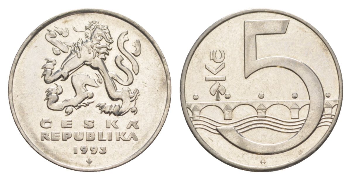 Чехия 5 крон 1993 KM 8 сталь плакированная никелем 4633-715