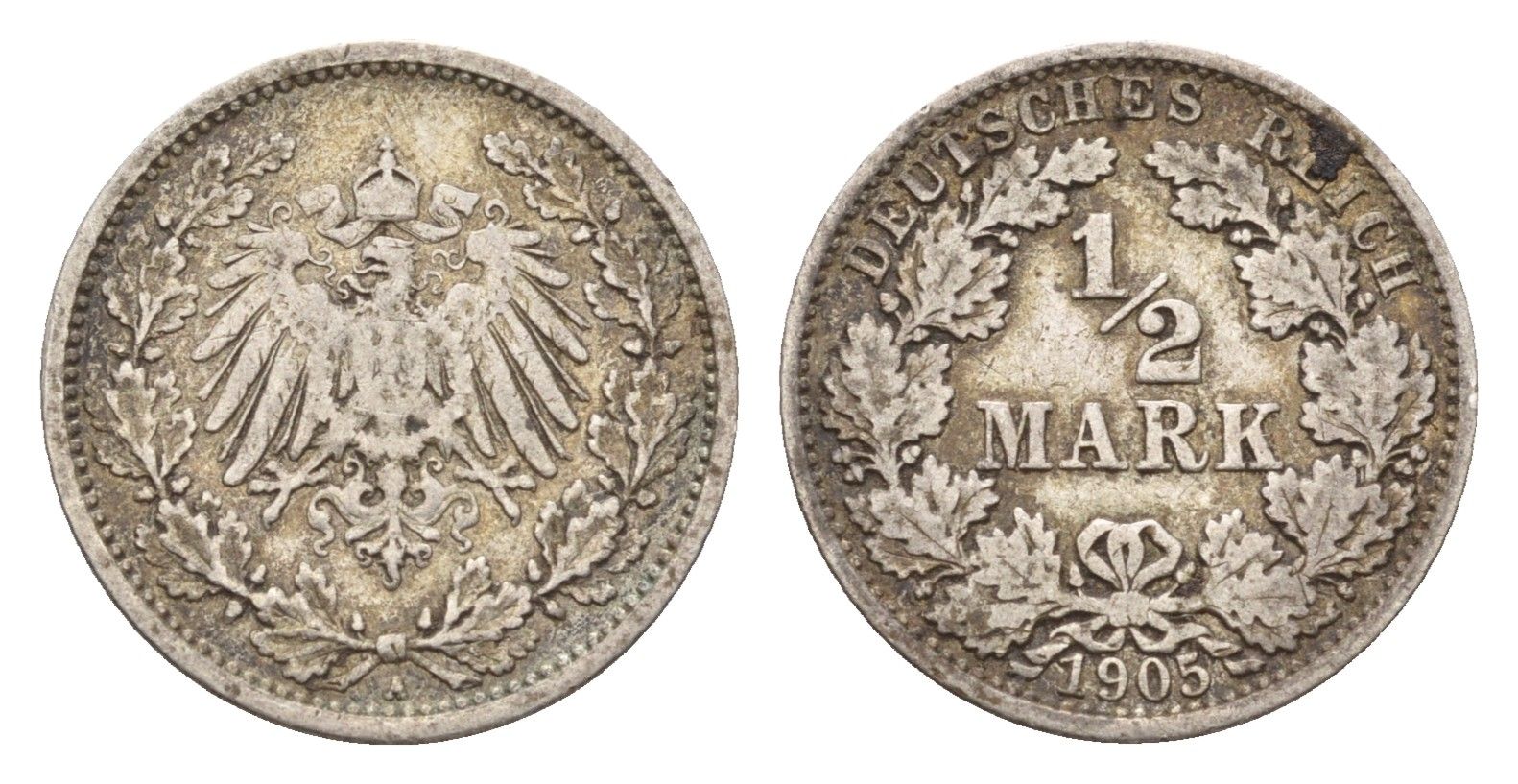 Германия 1/2 марки 1905 A KM 14, J. 17 серебро 4164-318