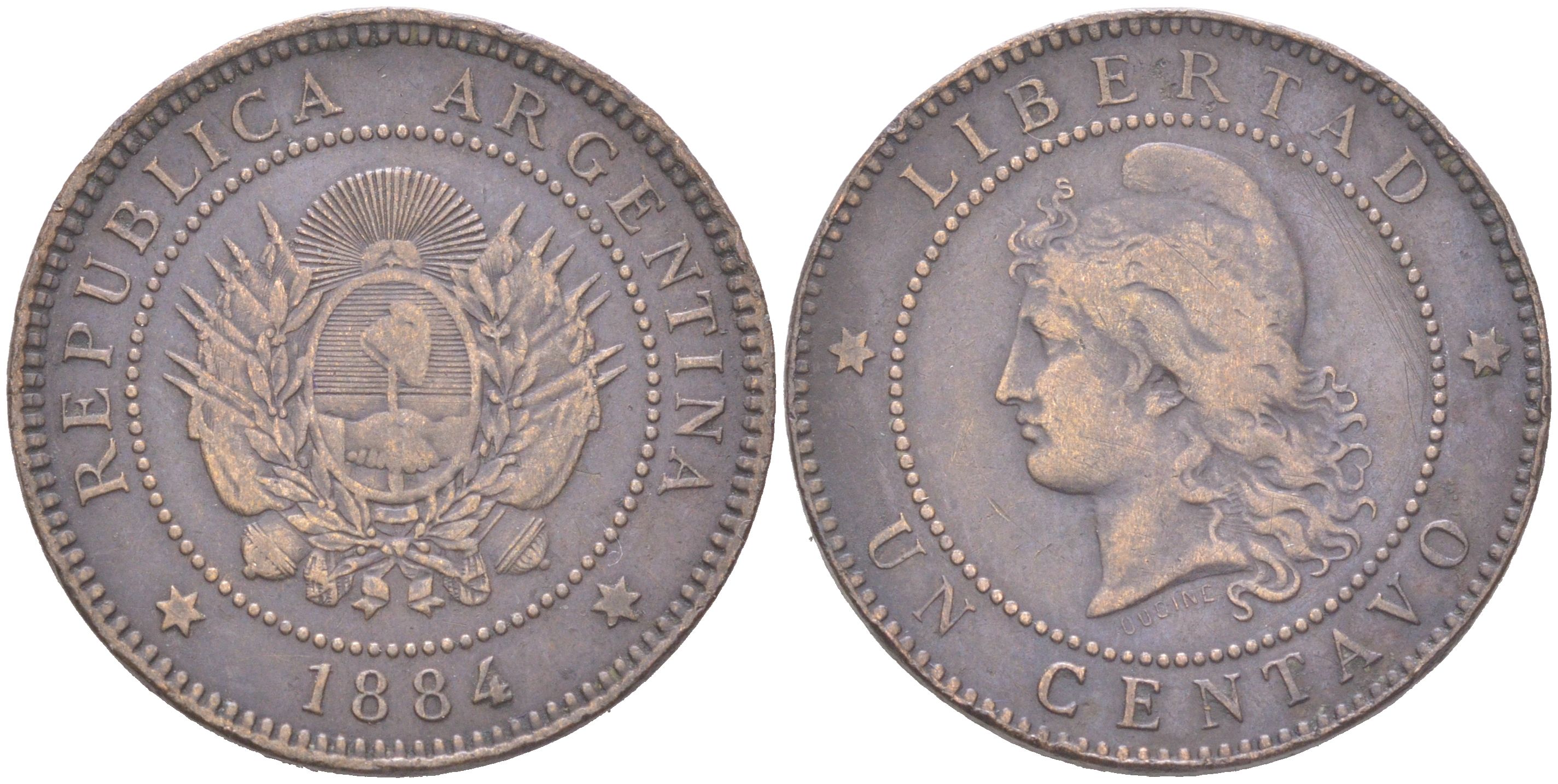 Аргентина 1 сентаво 1884 KM 32 бронза 4622-116