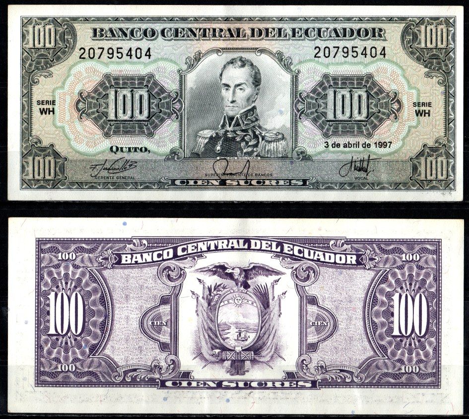 Эквадор 100 сукре 1997 Pick 123 Ad бумага 7547-79-4-2