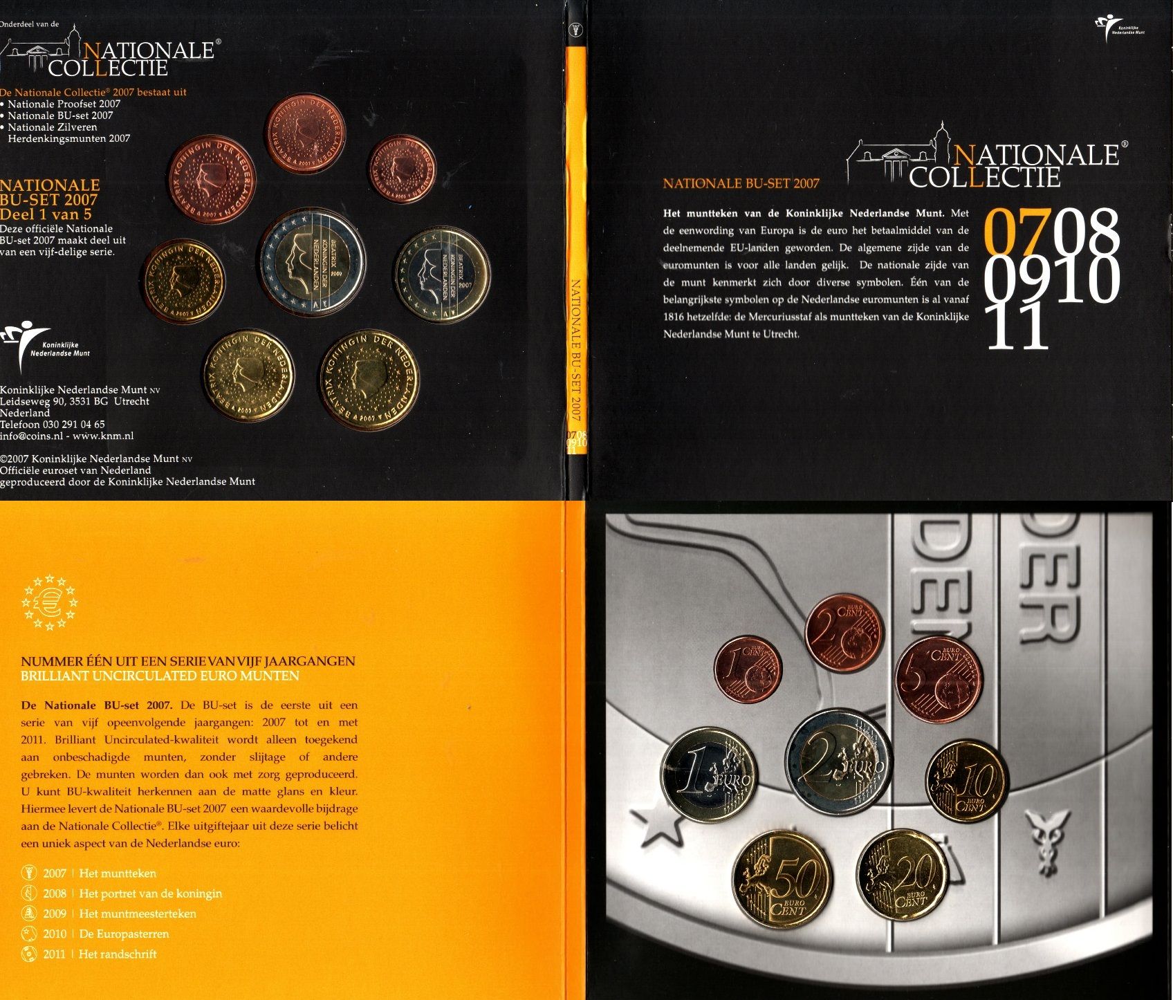 Нидерланды годовой евронабор из 8 монет (1, 2, 5, 10, 20 и 50 евроцентов; 1 и 2 евро) 2007 в оригинальном буклете KM MS86 (234, 235, 236, 268, 268, 270, 271 и 272) BU 8-2-05-58