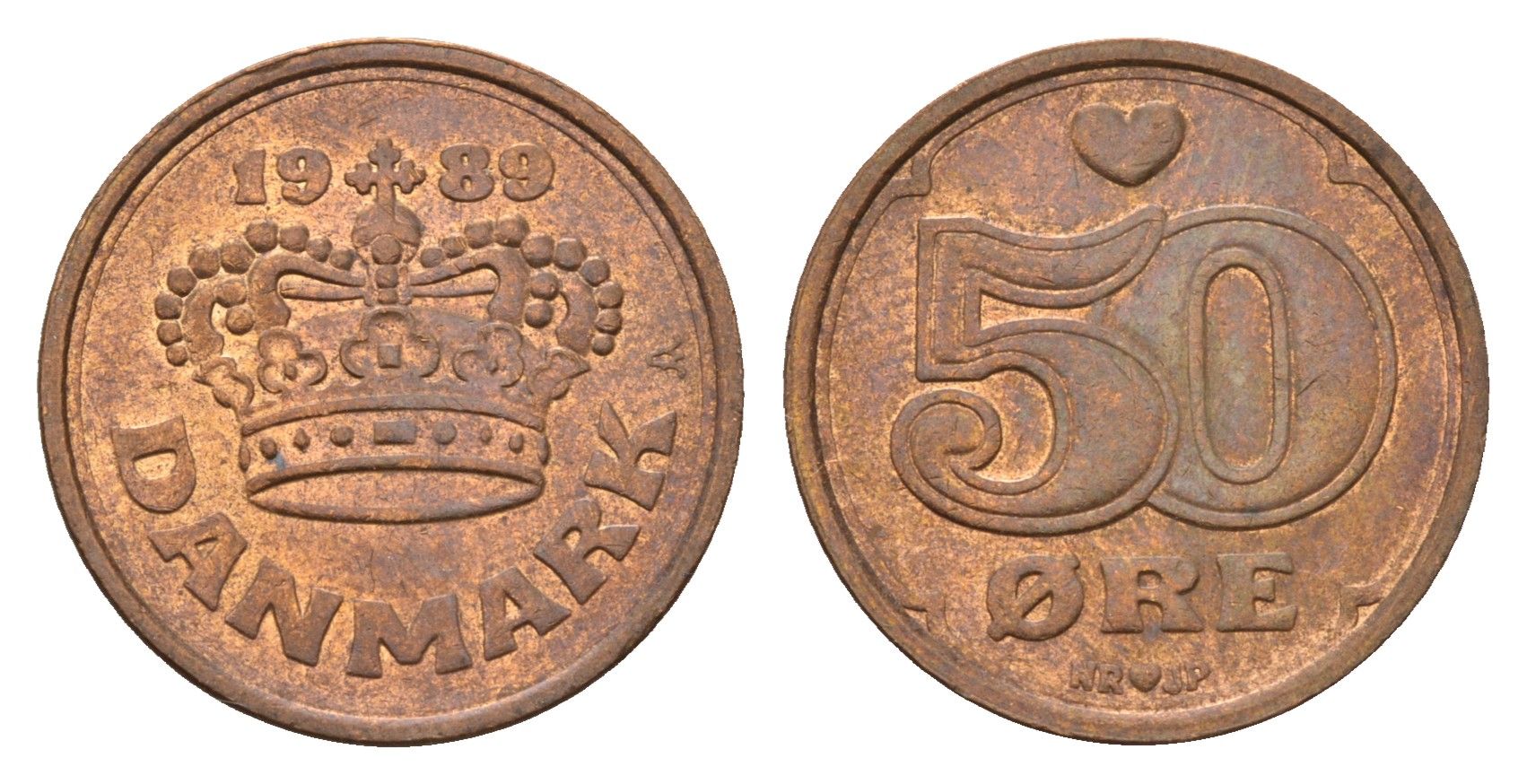 Дания 50 эре 1989 Маргрете II (1972-2024) KM 866 бронза 3336-655