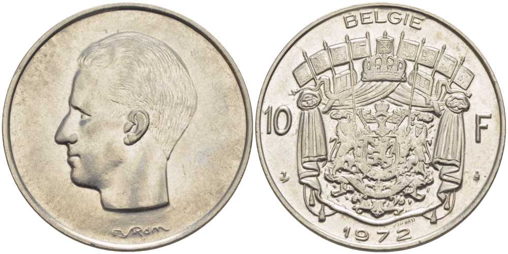 Бельгия 10 франков 1972 Belgie, Бодуэн I (1951-1993) KM 156.1 никель 213-443