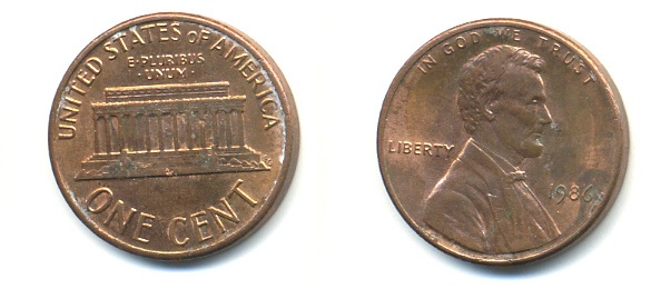 США 1 ЦЕНТ 1986 ЛИНКОЛЬН KM 201b цинк плакированный медью 86-234